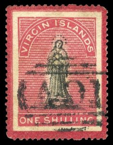 British Virgin Island 1867 1s black & rose-carmine LONG TAILED S VFU. SG 19a.