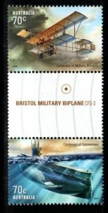 AUSTRALIA SG4210/1 2014 MILITARY AVIATION AND SUBMARINES GUTTER PAIR MNH