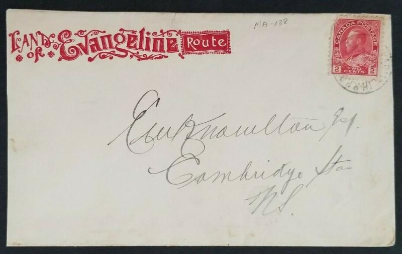 1914 Nova Scotia Canada Dominion Atlantic Railway Land of Evangeline Ad Cover