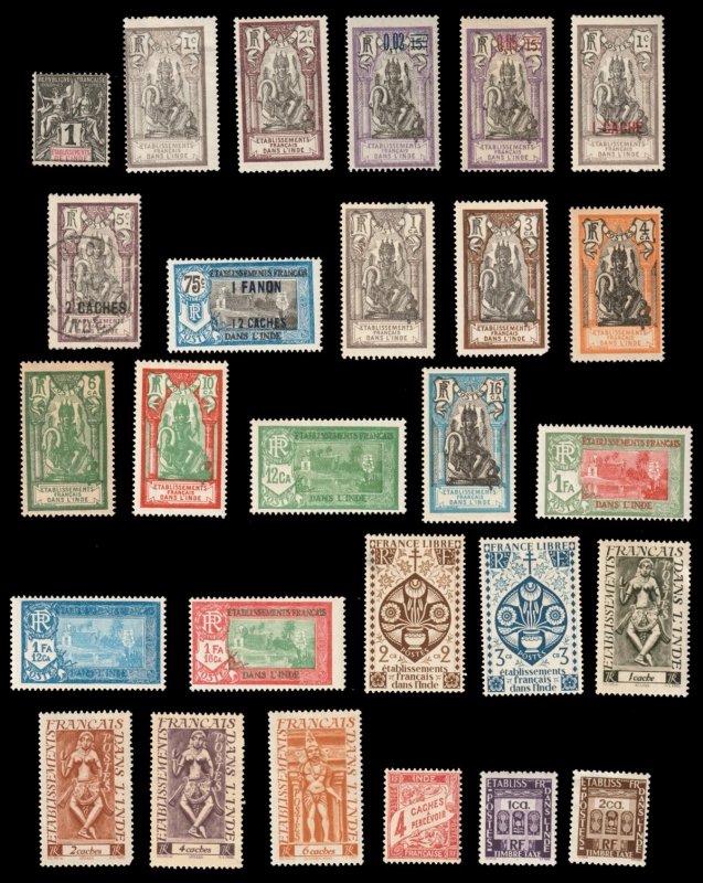 French India Scott 1 / 215, J12 / J20 (1892-1948) Mint/Used H F, CV $16.15 C