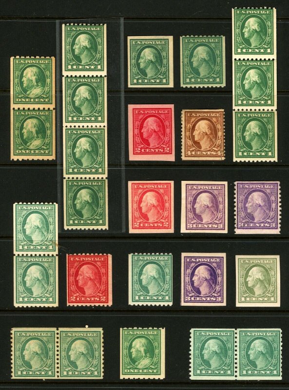 #345-#532, 1909-1920 Assorted Washington-Franklin Coils, Pairs, Strips, Imperfs