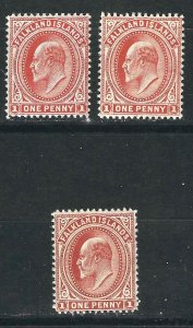 Falkland Is 23, 23a, 23b SG 44, 44c, 44d MLH F/VF 1904-08 SGCV £246