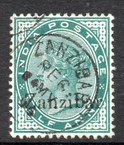 Zanzibar: 1895 QVI India ½a. ovpt 'inverted q' SG3 (H) used