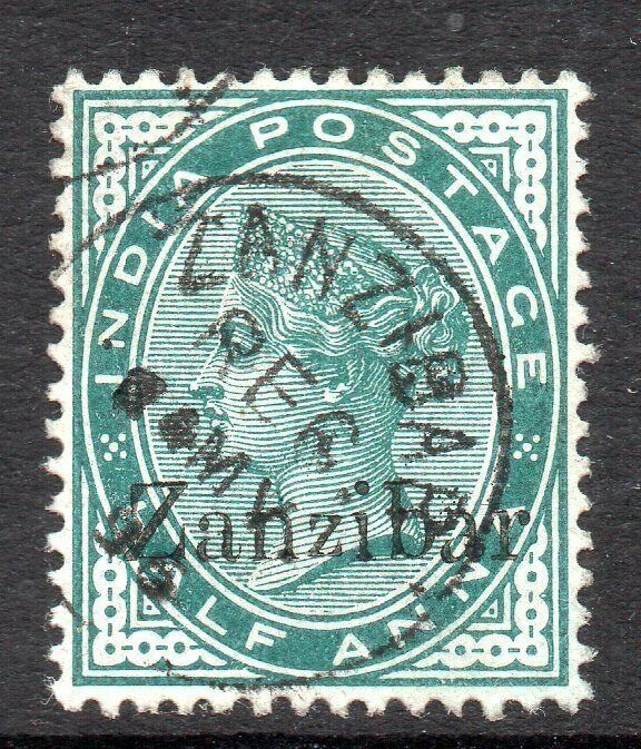 Zanzibar: 1895 QVI India ½a. ovpt 'inverted q' SG3 (H) used