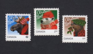 DIE CUT = CHRISTMAS = BEAR, MOOSE, BEAVER = Set- 3 MNH Canada 2015 #2881i-2883i