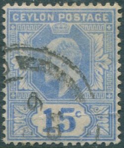 Ceylon 1903 SG271 15c blue KEVII crown CA wmk #1 FU (amd)