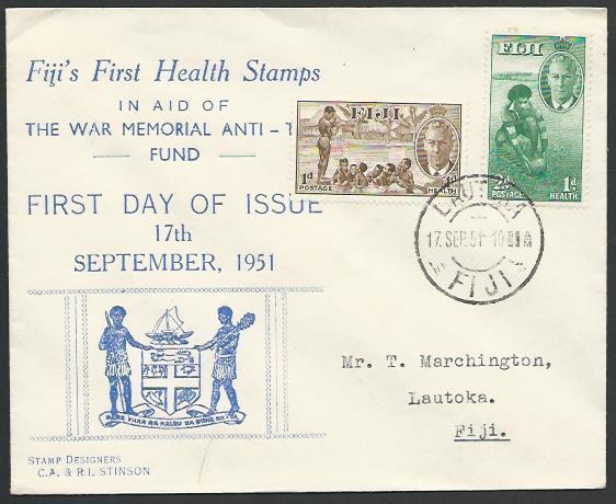 FIJI 1951 Health set commem FDC, Lautoka cds...............................10196