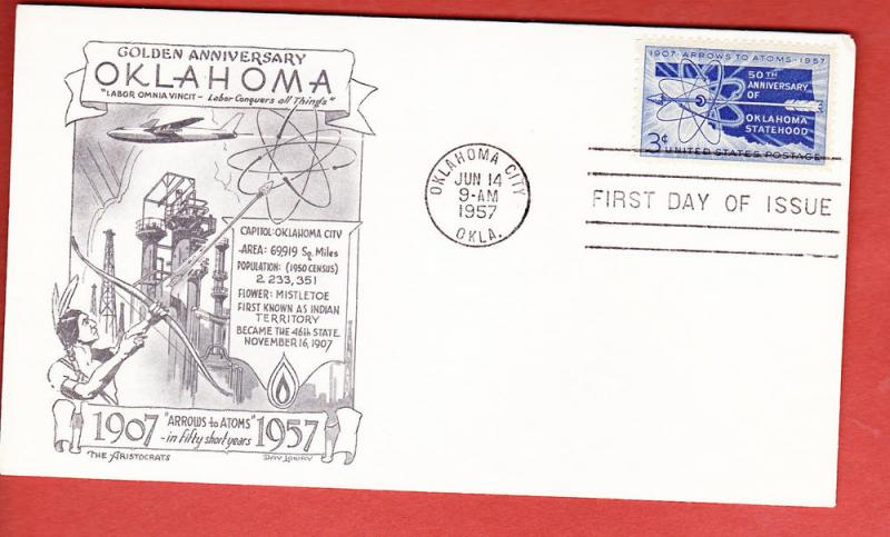 #1092 Oklahoma Statehood -   Aristocrat Cachet BD!