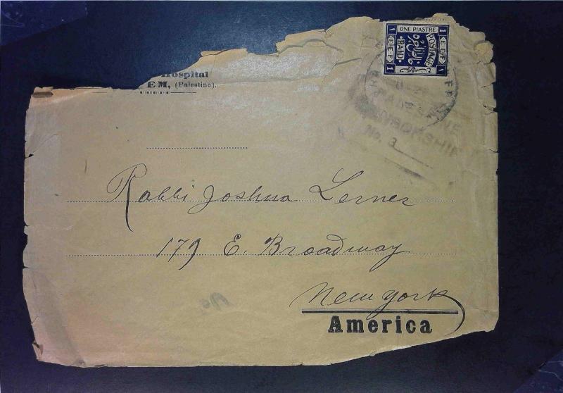 Palestine WWI Censored Cover to USA (Rough Shape) - Z1592