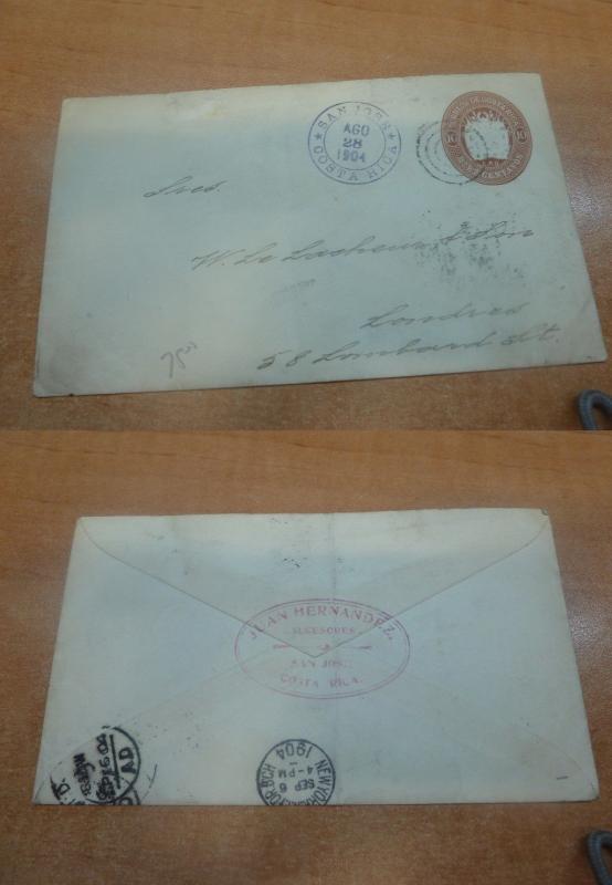 Costa Rica PSE 1904 10c to USA, backstamps