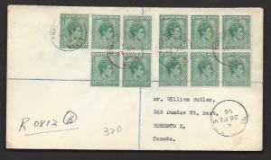 ST KITTS NEVIS 1955 KGVI 11 Stamps Registered Cover to Canada Scott 79