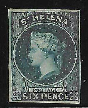 SAINT HELENA #1 MINT - 1856 VICTORIA 6d BLUE, IMPERF