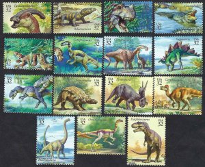 United States #3136a-o 32¢ World of Dinosaurs (1997). Fifteen singles. MNH