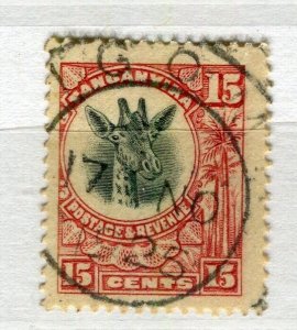 TANGANYIKA; 1922 early Giraffe issue used Shade of 15c. value, fair Postmark