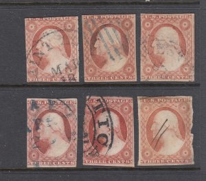 US #11/11A Group of 6 stamps -   3c Washington  (USED) cv$90.00