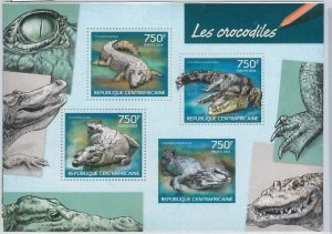 886  - CENTRAL AFRICAN R. - ERROR - MISSPERF stamp sheet 2014  CROCODILES