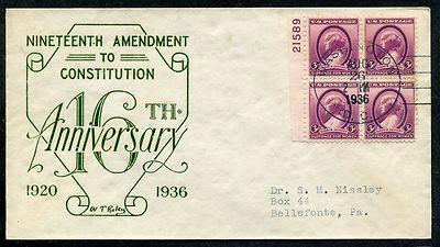 #784 Susan B. Anthony Block w/Pl# FDC Raley Cachet Planty...