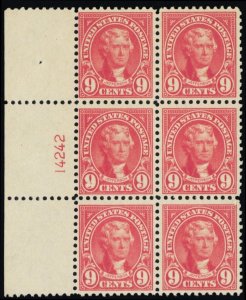 561, Mint F/VF NH 9¢ Plate Block of Six CV $375 - Stuart Katz