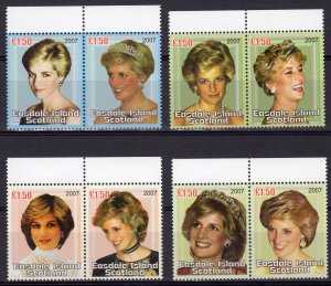 Easdale Islands Scotland 2007 Tribute to DIANA,Princess of Wales 4 pairs (8) MNH