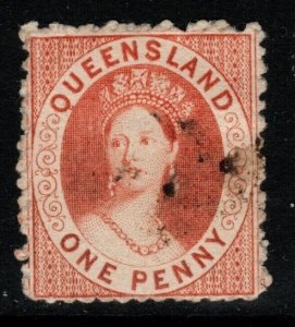 QUEENSLAND SG22 1863 1d ORANGE-VERMILION USED