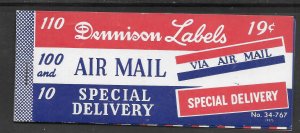 Dennison MNH 82 Air Mail & 10 SPECIAL DELIVERY MAIL Labels #34 (13101)