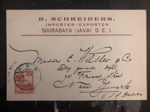 1922 Sourabaya Netherlands Indies Postal Stationary Cover To New York USA