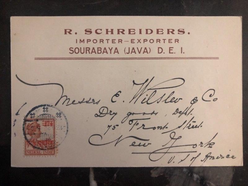 1922 Sourabaya Netherlands Indies Postal Stationary Cover To New York USA