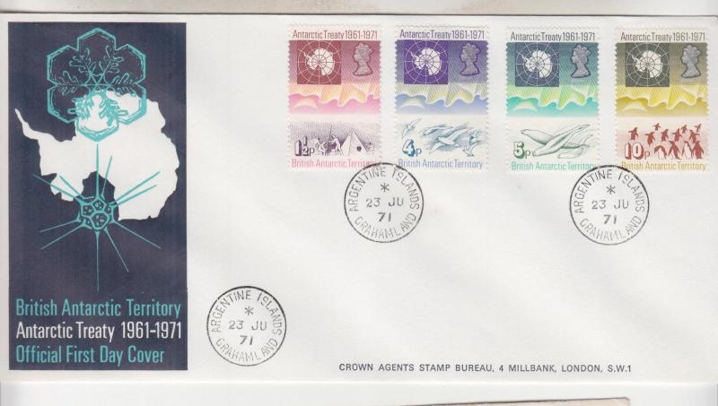 BRITISH ANTARCTIC TERRITORY,1971 10th.. Anniversary Treaty set 4. fdc. Argentine