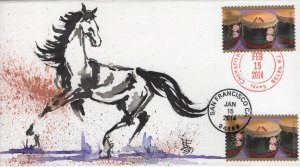 Nirlay Kundu Hand Painted FDC for the 2014 Lunar New Year of the Horse Stamp