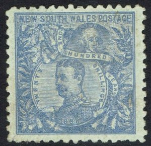 NEW SOUTH WALES 1890 CARRINGTON 20/- WMK 20/- NSW IN CIRCLE PERF 10 