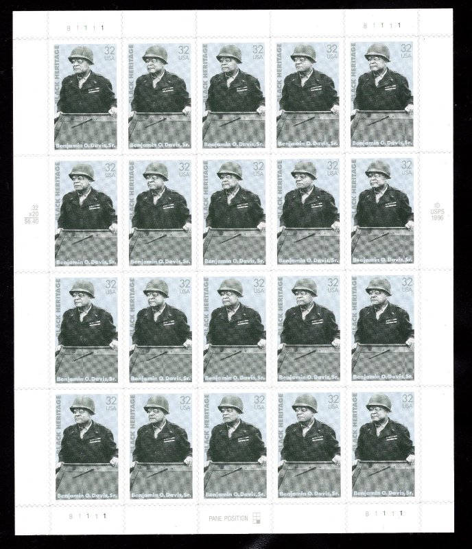 Benjamin O. Davis Sc 3121 32¢ Sheet of 20 Stamps   MNH