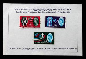 Great Britain #387-389 Used On Original Approval Sales Sheet 1962