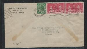 JAMAICA (P806B) 1937 KGVI CORONATION 2DX2+ KGV 1/2D TO USA