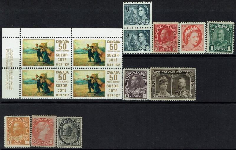 Canada 14 Mint Stamps, Mint Block is Mint Never Hinged, see notes -  Lot 120516