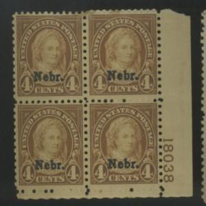 673 MINT Plate Block F-VF OG LH Gum dist Minor staining Cat$275