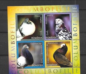 ROMANIA Sc 4765 NH SOUVENIR SHEET OF 2005 - BIRDS - PIGEON