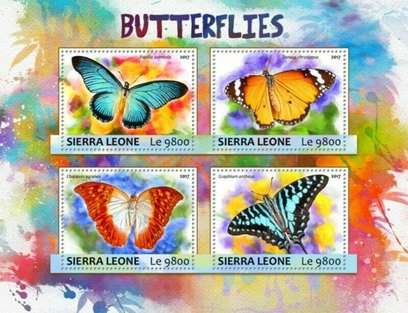 Sierra Leone - 2017 Butterflies on Stamps - 4 Stamp Sheet - SRL17311a