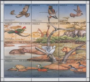ANGOLA Sc# 955a-l CONTIGUOUS SHEET of 12 STAMPS FORMING ONE IMAGE of WILDLIFE