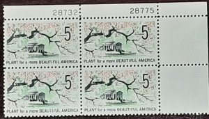 US Scott # 1318; 5c Plant for a Beautiful America, from 1966; plt blk of 4;mnh