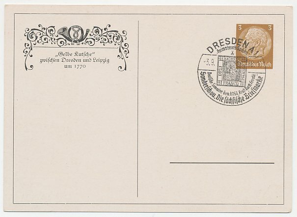 Postal stationery Germany 1938 Mail coach - Horse - Stamp show Dresden