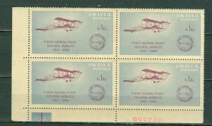 INDIA  1961 AIRCRAFTS-AVIATION #338 CORNER IMPRINT BLK MNH...$29.00