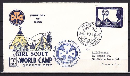 Philippines, 637a. Girl Scouts World Camp, IMPERF issue. First day cover. ^