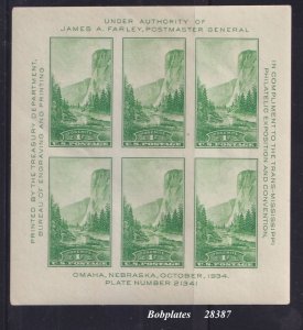 BOBPLATES #751 Trans Miss Yosemite Souvenir Sheet of 6 21341 VF MNH SCV=$15 *