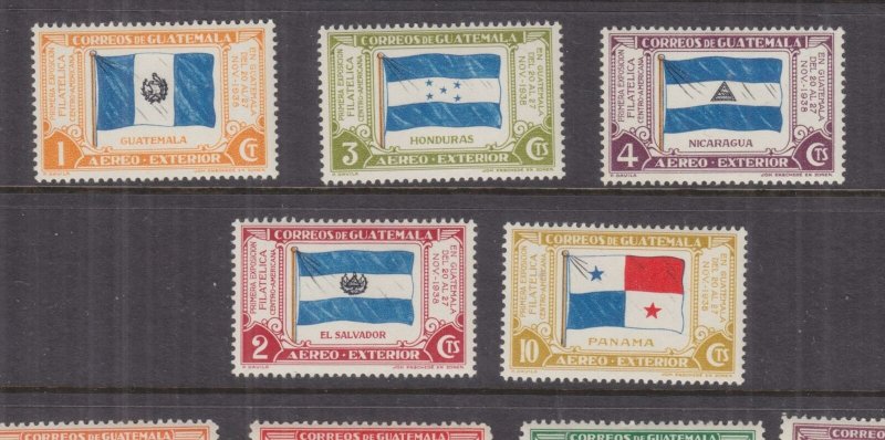 GUATEMALA, 1938 Philatelic Exhibition set from Souvenir Sheet ex 5c., lhm. (5)