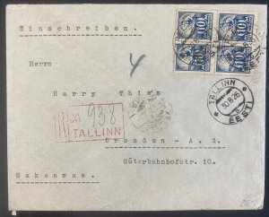 1926 Tallin Estonia registered Cover To Dresden Germany