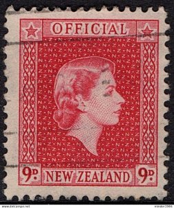 NEW ZEALAND 1954 QEII 9d Carmine Official SGO165 FU