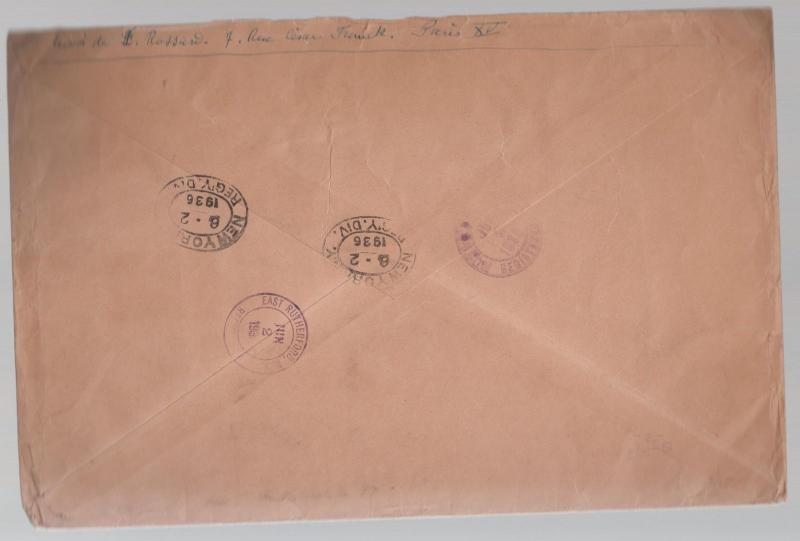 1936 France Registered Oversize Cover to USA # C9 C7 pair B45