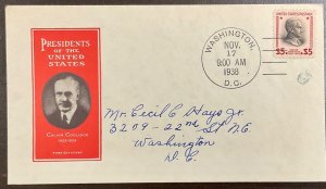 834  IOOR cachet Calvin Coolidge $5, Presidential Series FDC 1938