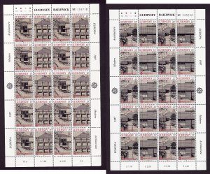 Guernsey-Sc#348-51-two unused NH sheets-Europa-Modern Architecture-1987-