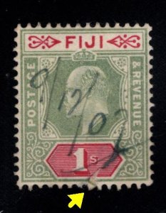 Fiji Scott 67 Used  KEVII One Shilling stamp,  Date Cancel, Bottom margin tear